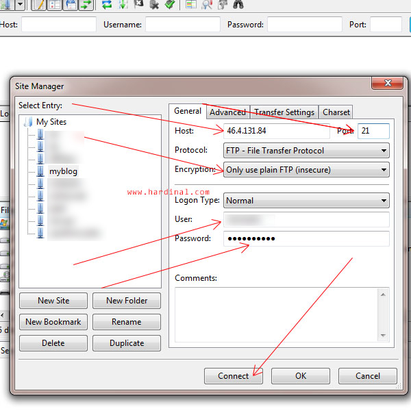 44 setting rincian filezilla