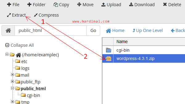 file manager cpanel ektrak file