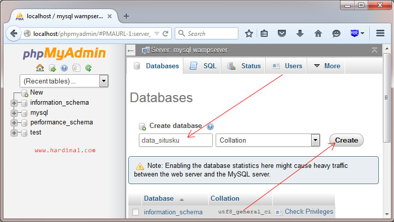 phpmyadmin wamp input database name 1