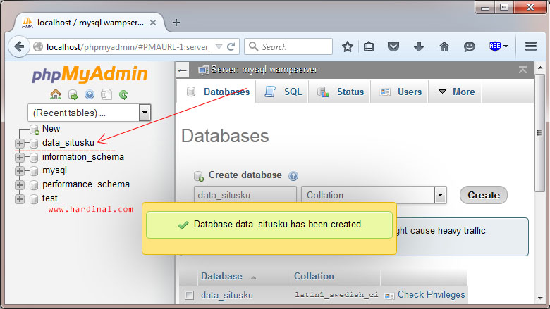 phpmyadmin wamp input database name 2